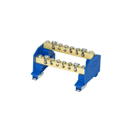 Zacisk ochronny 4x10mm2, 8x4mm2 mosiądz mocowanie na szynę TS35 niebieski ZO-2503 A14-2536